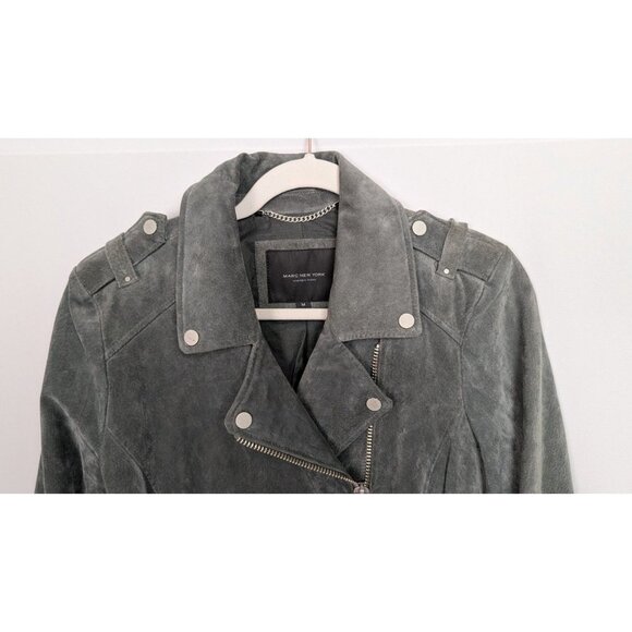 Marc New York by Andrew Marc sz. M Suede Genuine Leather Belted Moto Jacket Coat - Picture 7 of 14